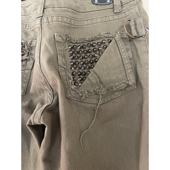 Zadig & Voltaire Green Studded Distressed London Grunge Straight Leg Jeans 25 - Picture 5 of 9